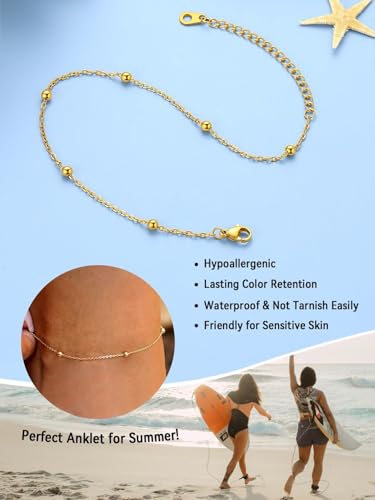 Image of FaithHeart Waterproof Ankle Bracelets for Women, 1 /2 /3Pcs Non Tarnish Stainless Steel Layered Anklet Set Paperclip Figaro Cuban Link Chain Dainty Summer Beach Jewelry Gift Adjustable Size