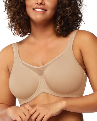 HSIA Minimizer Bras for Women Plus Size, Full Coverage Coolcomfort T Shirt Unlined Bra with Underwire for Heavy Breast, Ivory Beige 36DD
