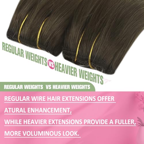 Image of YoungSee Wire Hair Extensions for Women Balayage Invisible Wire Hair Extensions Real Human Hair Walnut Brown Ombre Light Brown with Blonde Short Straight Headband Hair Extension Remy Hair 12inch 75g