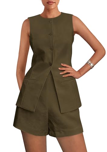 PRETTYGARDEN Women's 2 Piece Sets 2026 Summer Trendy Button Down