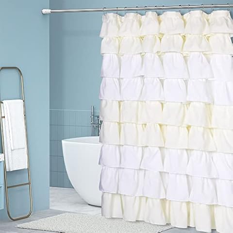 Moslovstar Classy Ruffle Shower Curtain, Ivory Cover