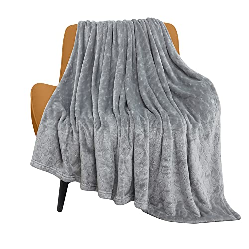 TOONOW Fleece Blanket Super Soft Cozy Throw Blanket 50″ x 60″, Lightweight Fuzzy Comfy Textured Flannel Blanket Warm Plush Throw Blankets for Couch, Sofa, Bed, Light Grey