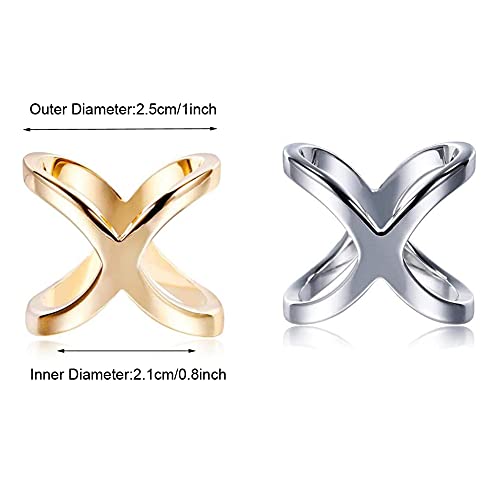 2PCS X Shape Scarf Ring Scarves Buckle Silk Clasp Wrap Holder Scarf Decoration Ring Accessories for Women Shawl Silk Neckerchief(Gold+Silver)2