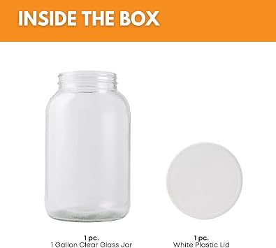 1 Gallon Glass Jar with Lid | Wide Mouth Container for Fermentation | Heavy-duty Large Glass Jar with Lid for kombucha, pickling and food storage | Glass Jars with Airtight Lid design