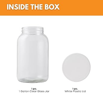 FastRack 1 Gallon Mason Jar with White Airtight Lid | Regular Glass Canisters with Airtight Lids | Large Mouth Glass Jar for Food Storage, Canning, Fermentation, Pickling