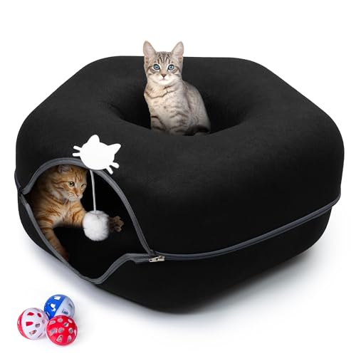 Large Cat Cave Bed for Indoor Cats, Cat Donut Tunnel Bed
