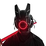 JAUPTO Techwear Mask Punk Mask Helmet,LED Light Cool Samurai Mask,Halloween Cosplay Anime mask (red)