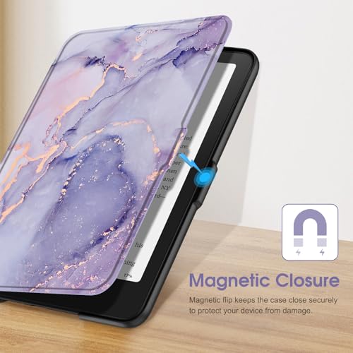 Image of Fintie Case for 7 inch All-New Kindle Paperwhite (12th Generation, 2024) and Kindle Colorsoft Signature Edition - Slim Lightweight Shell PU Leather Protective Cover with Auto Sleep /Wake, Lilac Marble