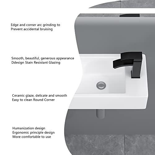 Wall Mounted Vessel Sink - Donsdey 18"X10" Floating Bathroom Sink Wall Mounted White Ceramic Porcelain Corner Vanity Sink Bowl Right Hand Basin #TOP3