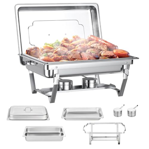 El Mejor Listado de Equipamiento para catering, suministros y accesorios Top 10. 42 AHILAX Chafer Bufetera Plegable Servidor Buffet Rectangular Acero Inoxidable 11L, Calentador Alimentos con 2 Hornillo de Alcohol & Gancho Tapa, Juego de Platos Bufé Warmer para...