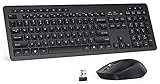Wireless Keyboard and Mouse Combo, Wireless Mouse and Keyboard with USB Receiver, 2.4 GHz Wireless Keyboard for PC Desktop Laptops, 14 Additional Keys, QWERTY Layout, Black