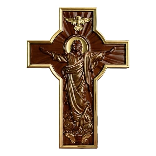 Cruz de madera hecha a mano adorno tallado para Pascua y celebraciones de fe