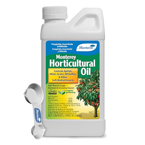 Monterey Horticultural Oil - Organic Gardening Fungicide Insecticide & Miticide Bundled with Measuring Spoon - Use for Aphids Mites Scales - 16 oz/Pint
