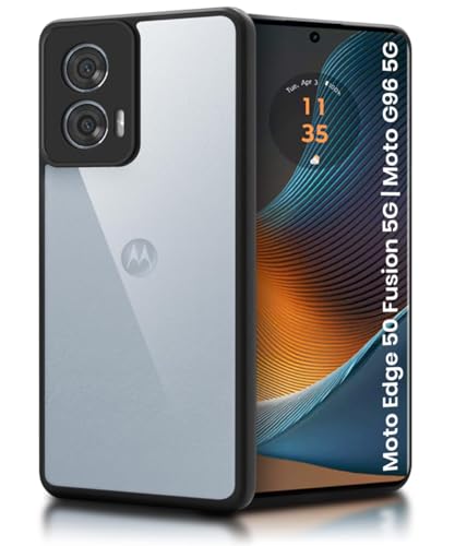 Image of WOW IMAGINE Shockproof Hybrid Back Cover for Motorola Moto Edge 50 Fusion 5G | Moto G96 5G | Hard Slim fit Back Case | PC & TPU | Clear Transparent Case - Black