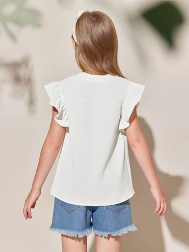 Image of Haloumoning Girls Summer T Shirts Kids Fashion V Neck Ruffle Short Sleeve Tops Blouse 5-14 Years