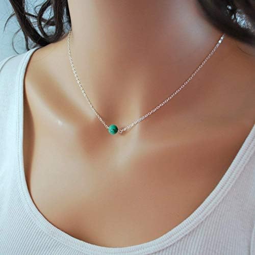 MetzakkaSterling Silver Turquoise Choker Necklace, Handmade with Dainty Real Turquoise for Women or Girl