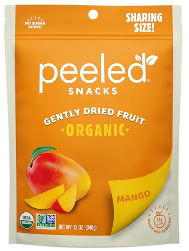 Peeled Snacks Organic Dried Fruit – Healthy, Vegan Snacks for On-the-Go Lunch and More Mango, 12 Oz (Pack of 1)