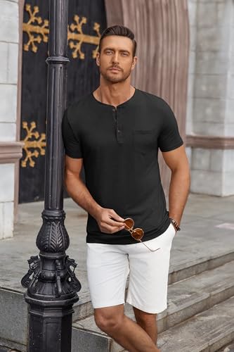 COOFANDY Men's Casual Henley Shirts Short Sleeve Pocket T-Shirts Lightweight Button Henley Pullover Basic Tees4