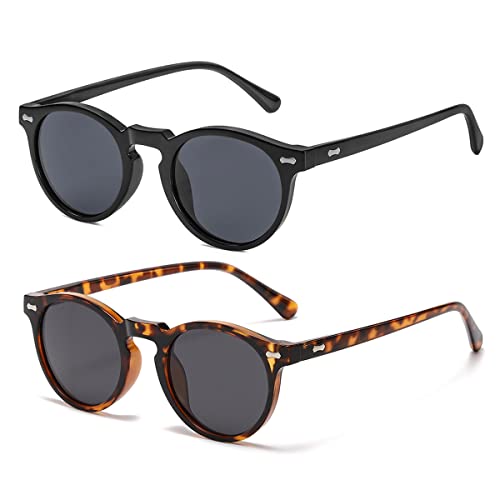 Image of Gleyemor Vintage Polarized Sunglasses for Men Round Sunglasses UV400 Protection Retro Hand-crafted Acetate Frame
