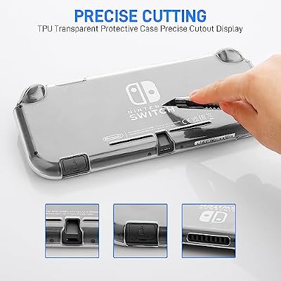 RHOTALL Carrying Case for Nintendo Switch Lite,Shockproof Portable Accessories Bundle Travel Bag,TPU Case Cover with Screen Protector,10 Thumb Grips (Black)