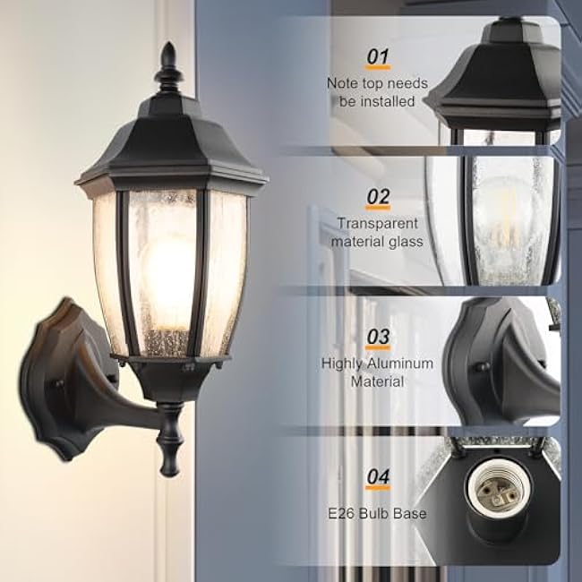 Outdoor Wall Lantern 14 Inch Porch Light Fixtures Seed Glass Shades Exterior Wall Lights E26 Base Max 40W