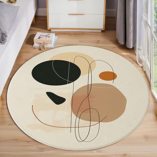 Tapis doux pour chambre beige rond 60cm géométrique - 2