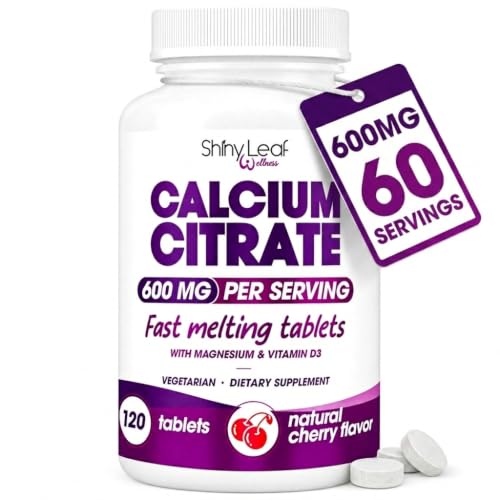 Shiny Leaf Calcium Citrate 600 mg with Magnesium & D3 Cherry 120 Count