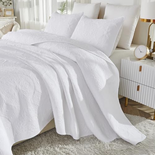 Brandream White Quilts Queen Size Quilt Bedding Set Cotton Elegant Medallion Matelasse Coverlet Set 3 Piece thumb #3