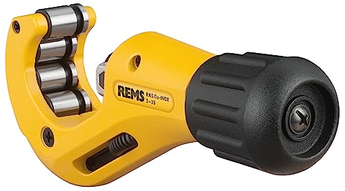 REMS RAS Cu-INOX (mit Teleskopspindel, mit 4 spezialgehärteten Gegendruckrollen, ergonomischer Drehgriff, einfacher Schneidradwechsel, Rohrabschneider) 113350 R