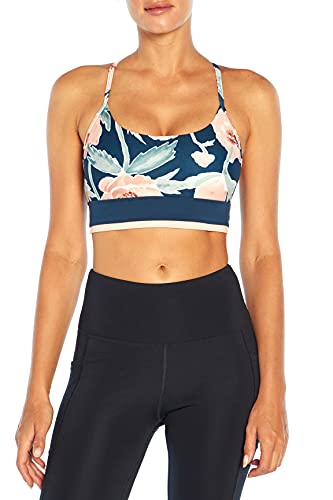 Jessica Simpson Sportswear Women's Standard Flora Low Impact Sports Bra, Peach Melba Watercolor Peony, X-Large