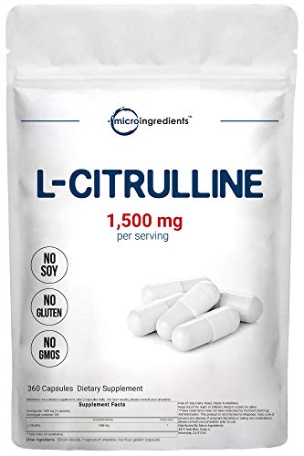 Micro Ingredients L Citrulline Capsules, 1500mg Per Serving, 360 Counts, Citrulline Pre-Workout Supplement, Non-GMO