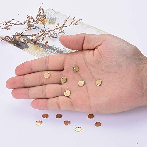 Danlingjewelry 100 Pcs 304 Stainless Steel Blank Stamping Tag Flat Round Charms Smooth Surface Pendants For Jewelry Making Golden Color 8 Mm #TOP5