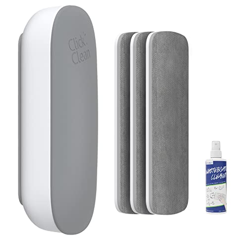 CLICK CLEAN Replaceable Dry Erase Board Eraser 4-in-1 Magnetic Whiteboard Eraser with 3 Replaceable Felt Pads Free 3.4oz Whiteboard Cleaner Included Intended for Classroom Home and Office