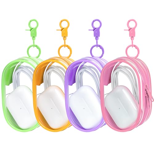 Linsaner Storage Bag for Organizing Data Cables, Earphone, Chargers, Keys, Change, Blind Box Doll Transparent Display Bag, Portable Multi-Function Storage (4Pack, Pink + Purple + Orange + Green)