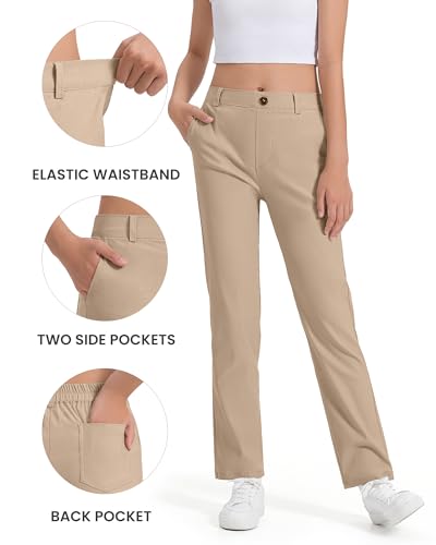 Image of Girls Uniform Pants Kids Dress Pants High Stretchy with Pockets