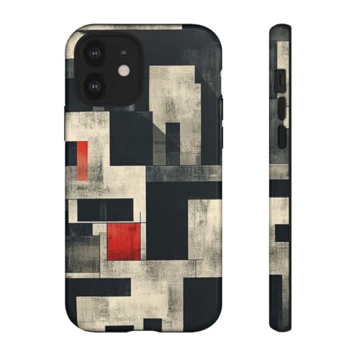 Coque rigide brillante iPhone 12 motif géométrique abstrait rouge