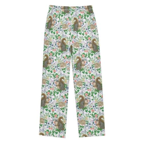 Squirrel Hedgehog Florals Boys Long Pants Soft Trousers Elastic Waist Kids Lounge Bottoms with Pockets S-XL