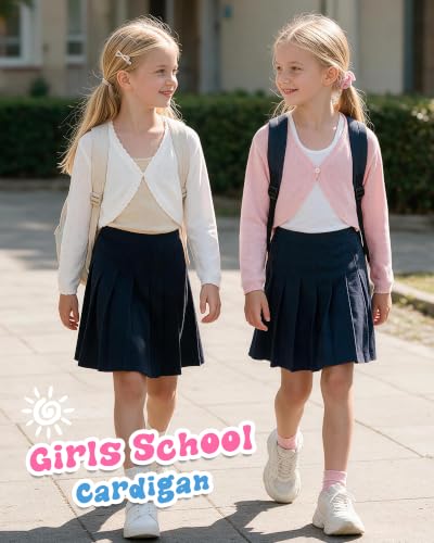 Image of Girls Cardigan, Girls Bolero Shrug Sweater, Kids Knit Hollow Out Long Sleeve, Button Cover Up Cropped Tops