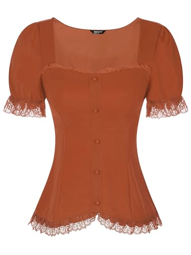 Chemise victorienne à lacets caramel taille XS pour costume d'Halloween femme