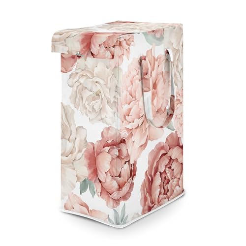 Image of Sweet Jojo Designs Blush Pink Boho Shabby Chic Floral Girl Laundry Hamper Foldable Dirty Clothes Basket with Handles for Baby Nursery Kid Bedroom Teen Bathroom Ivory Bohemian Vintage Garden Watercolor