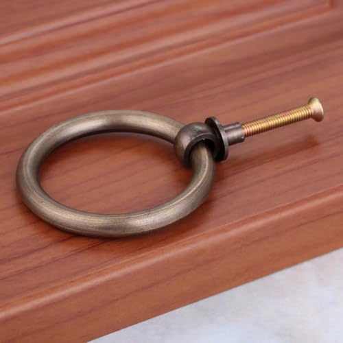 Tirador de cajón de cobre puro de 50 mm con diseño de anillo circular para mueble antiguo 6