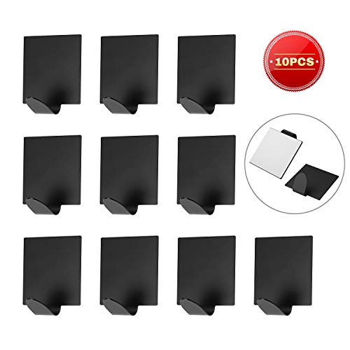 BasicForm Ganchos Adhesivos de Acero Inoxidable Ultra Fuerte Adhesivo para Baño y Cocina Negro (1-Gancho x 10 Piezas)