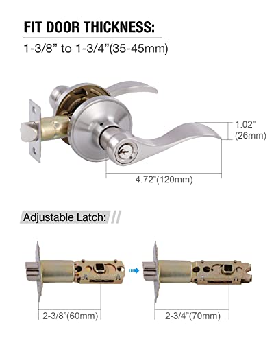 Gitrang Door Levers Interior Keyed Difference Entry Front/Bedroom Door Handles For Left And Right Opened Door With Lock And Keys Set In Satin Nickel #TOP2