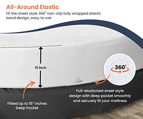 84" Diameter Waterproof Mattress Protector Pad Cover Round Bed Fitted Style Soft Terry Cotton Burgundy Fits Up To 15" Inch Deep Pocket Easy Washable Vinyl-Free #TOP3