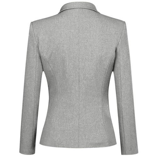 YUNCLOS Women’s Formal Two Piece Office Lady Suit Set Work Blazer Jacket Pant Gray - Thumbnail 3