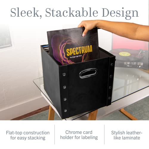 Image of Snap-N-Store Vinyl Record Storage Box, 12 In, 1-Pack, Holds 75 Albums | Sturdy record holder with heavy-duty panels and industrial-sized snaps, easy assembly, chrome card label insert
