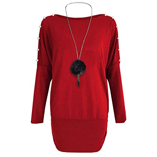 Xpose - Sudadera de Punto para Mujer, diseño de Pompones, Color Negro y Gris Oscuro, Azul Marino, Mostaza, Azul Real, Caqui, Talla 41 a 42. Rojo Rosso (42 ES/44 ES) M/L