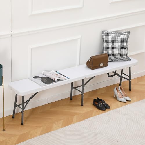 BOOSDEN 6 ft Plastic Folding Bench, Portable Foldable Bench Seating, Indoor Outdoor Bench with Handle, Collapsible Benches for Outside, Picnic, Camping, Soccer Activity, Party