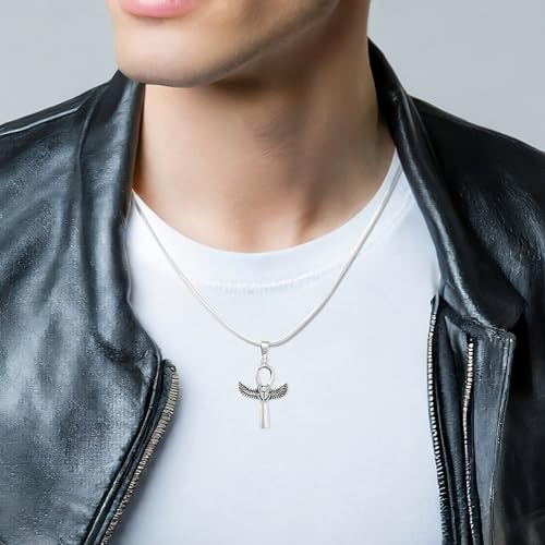 Ankh Wings Pendant for Men and Women - STERLING SILVER 925 Scarab Key of Life Ancient Egyptian Symbols of Life Ankh Sacred Symbol Talisman Amulet Good luck gift4