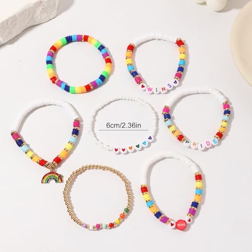 Pride Bracelets for Women Men LGBT Support Rainbow Clay Bead Bracelet Gay Bracelets for Pride Day Month Parades Decorations Party Supplies2